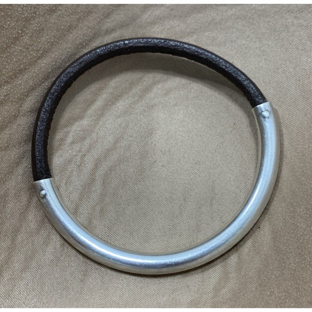 Vintage Georg Jensen Jacqueline Rabun Sterling Silver Leather Bangle Bracelet